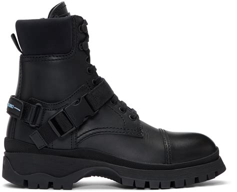 Prada: Black Clip Detail Combat Boots 